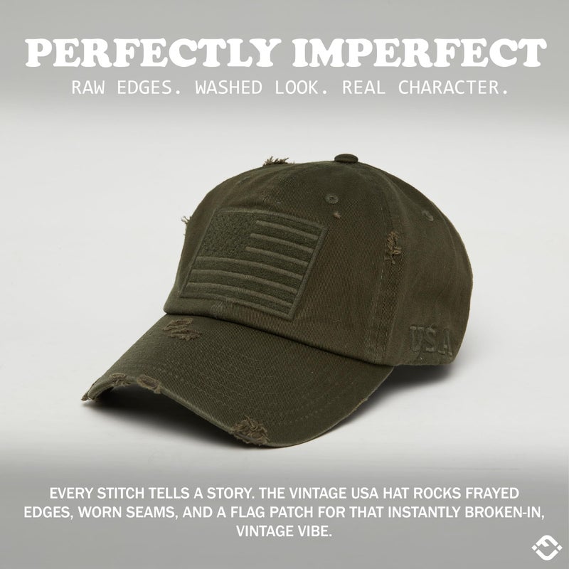 Funky Junque Cool Mom Beach Baseball Cap for Women, Distressed Vintage Dog Mom Hat Embroidered Adjustable Unconstructed Cotton - American Flag - Olive - Image 5